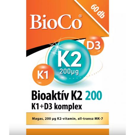 BioCo Bioaktív K2 200 µg K1+D3 komplex étrend-kiegészítő tabletta 60db