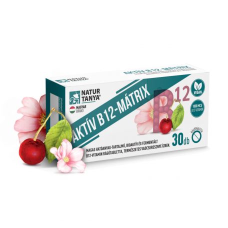 Natur Tanya® AKTÍV B12-MÁTRIX - Magas hatóanyag-tartalmú, bioaktív és fermentált B12-vitamin rágótabletta, természetes vadcseresznye ízben.  